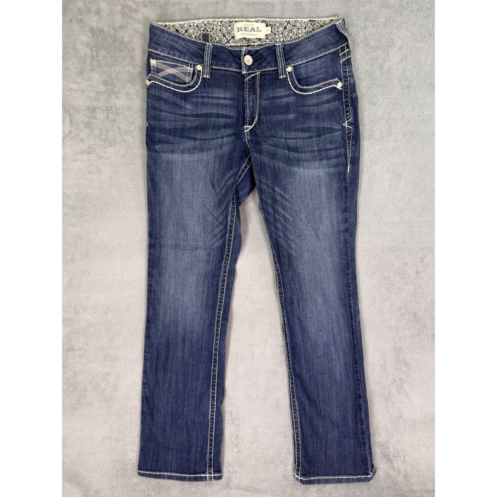 Ariat Jeans Womens 31 Blue Dark Wash Real Denim Mid Rise Straight Embroidered